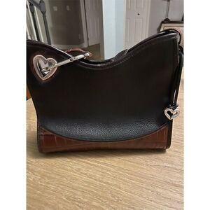 Vintage Brighton Leather Shoulder Bag Black Brown Sweetheart Pendant